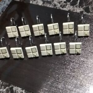Square Modern Shower Curtain Hooks In Beige Tones 12 PK.